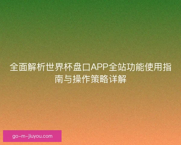 全面解析世界杯盘口APP全站功能使用指南与操作策略详解